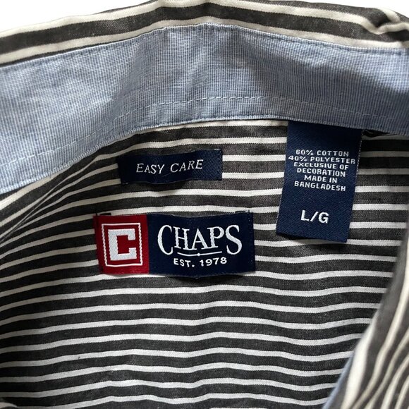 Chaps Mens Gray/White Striped Easy Care Button-Up Shirt L - Picture 3 of 9
